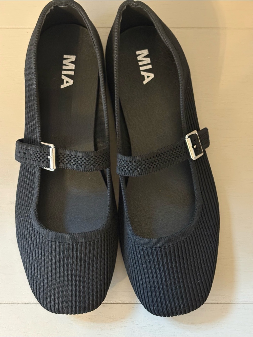 MIA Black Ribbed Mary Jane Flats with Buckle